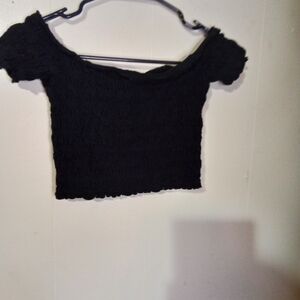 Aeropostale Black Smocked Off-Shoulder Crop Top